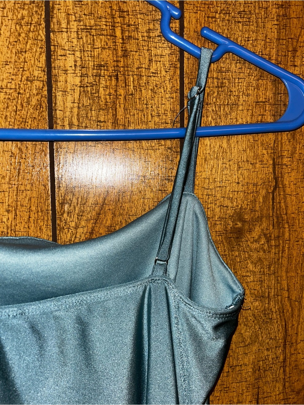 Mind Code Teal Satin Drape Mini Dress - Picture 3 of 7